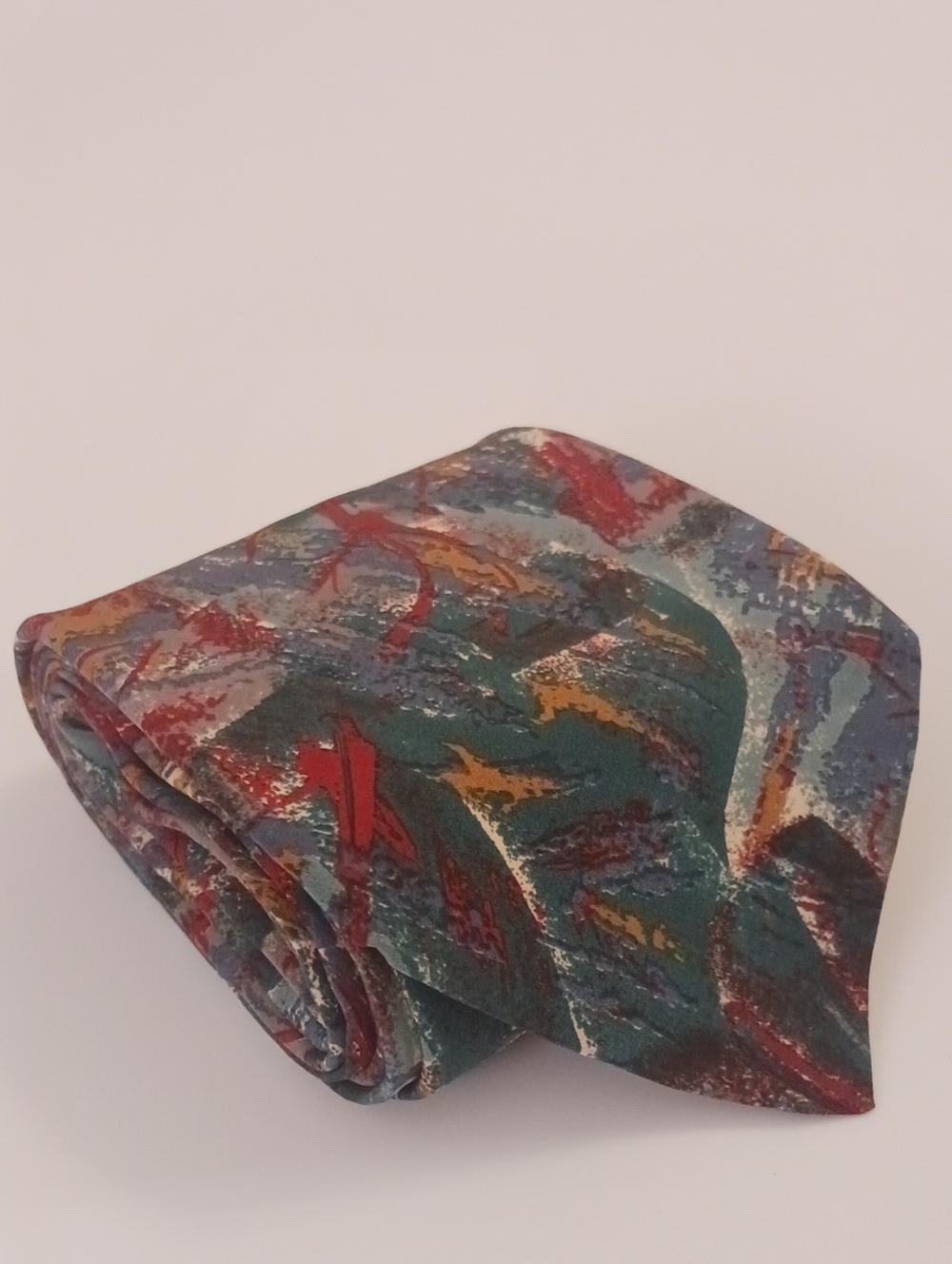 Christian Dior Monsieur Men's Silk Necktie Italy Abstract Red Teal